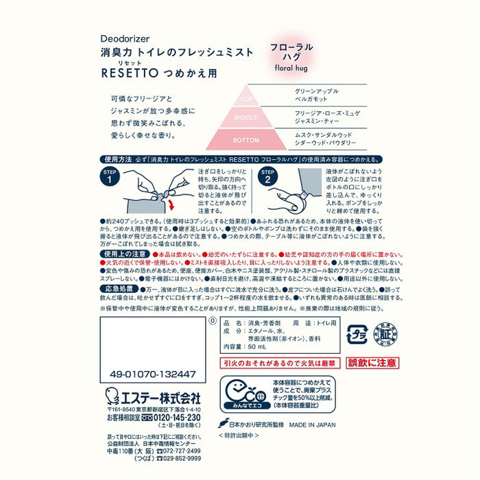 消臭力 トイレのフレッシュミスト RESETTO つめかえ フローラルハグ[ケース16個入] エステー