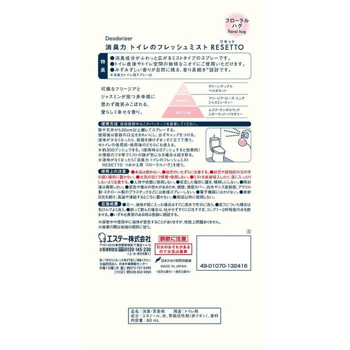 消臭力 トイレのフレッシュミスト RESETTO 本体フローラルハグ[ケース10個入] エステー